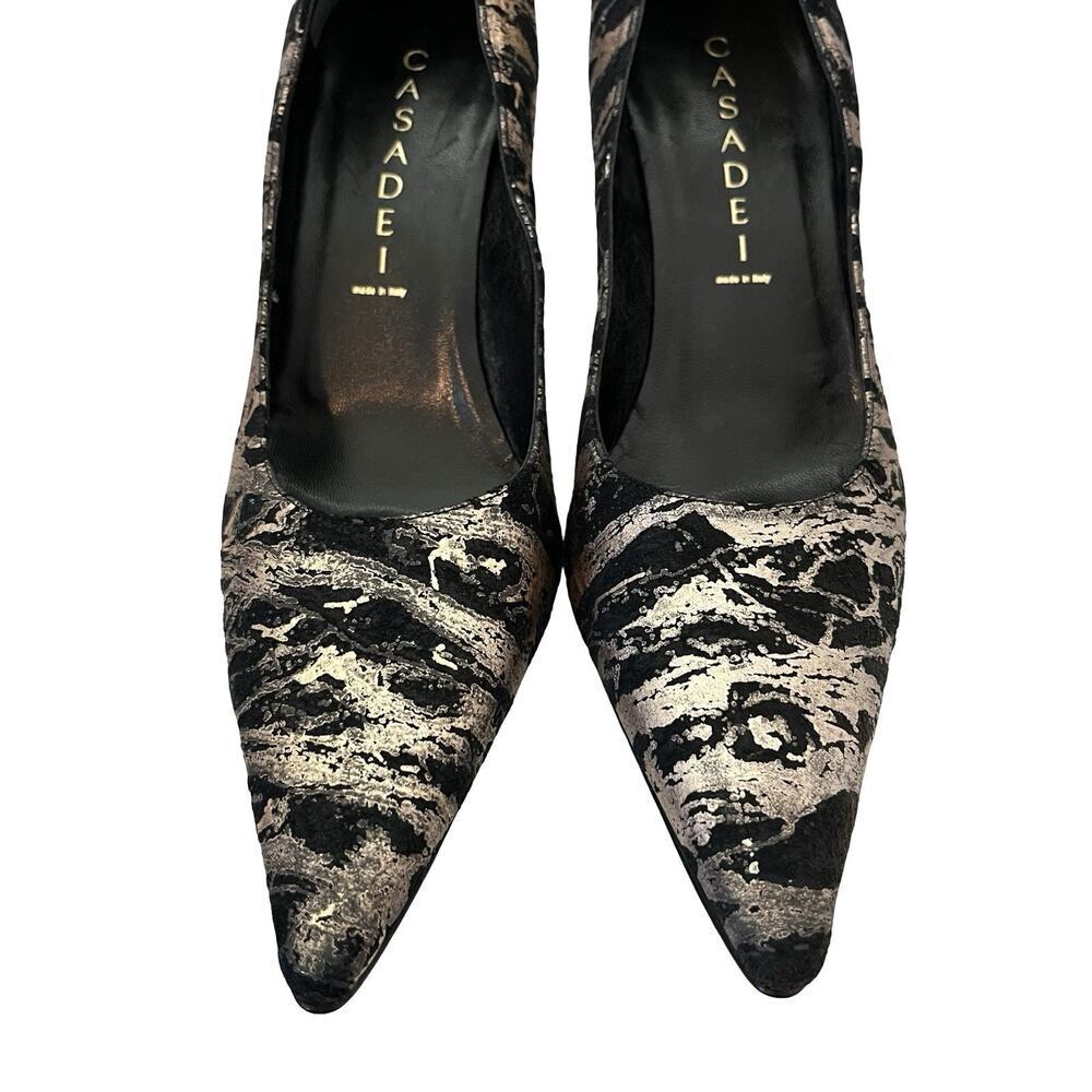 Casadei Leather High Heel Pumps Size 6.5 Gold‎ Black Evening Cocktail Italy - Picture 7 of 13